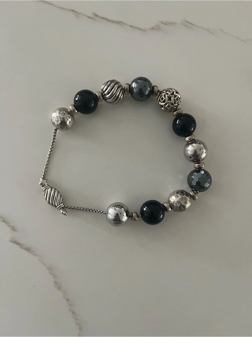 David yurman sterling silver and onyx elements beaded adjustable bracelet